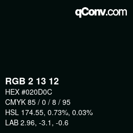 カラーコード: RGB 2 13 12 | qconv.com