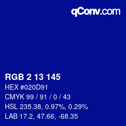 Color code: RGB 2 13 145 | qconv.com