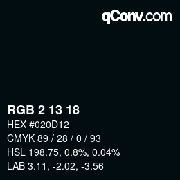 Color code: RGB 2 13 18 | qconv.com