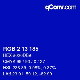 Color code: RGB 2 13 185 | qconv.com
