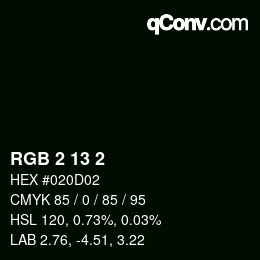 Color code: RGB 2 13 2 | qconv.com