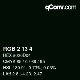 カラーコード: RGB 2 13 4 | qconv.com