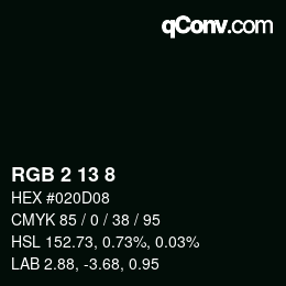 Color code: RGB 2 13 8 | qconv.com