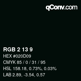 Color code: RGB 2 13 9 | qconv.com
