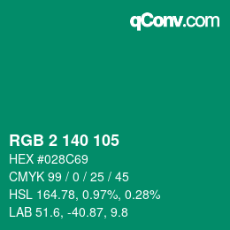 カラーコード: RGB 2 140 105 | qconv.com