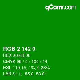 カラーコード: RGB 2 142 0 | qconv.com