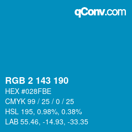 カラーコード: RGB 2 143 190 | qconv.com