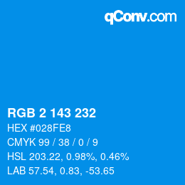 Color code: RGB 2 143 232 | qconv.com