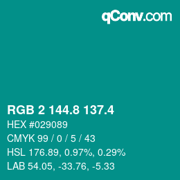 カラーコード: RGB 2 144.8 137.4 | qconv.com