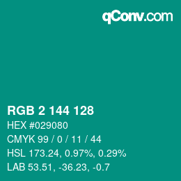 Color code: RGB 2 144 128 | qconv.com