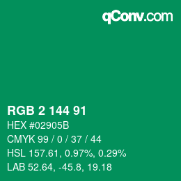 Color code: RGB 2 144 91 | qconv.com