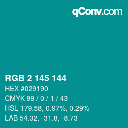 Color code: RGB 2 145 144 | qconv.com