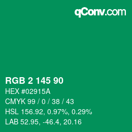 Color code: RGB 2 145 90 | qconv.com