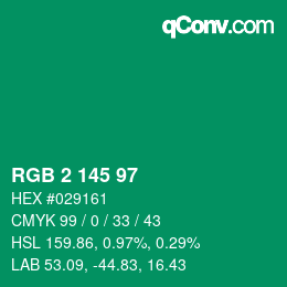 Color code: RGB 2 145 97 | qconv.com