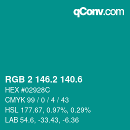 カラーコード: RGB 2 146.2 140.6 | qconv.com