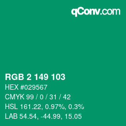 Color code: RGB 2 149 103 | qconv.com