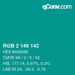 Color code: RGB 2 149 142 | qconv.com