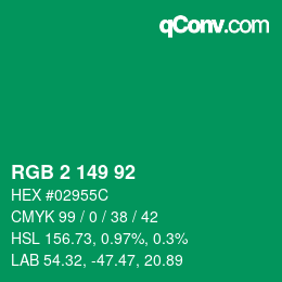カラーコード: RGB 2 149 92 | qconv.com