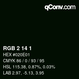 カラーコード: RGB 2 14 1 | qconv.com