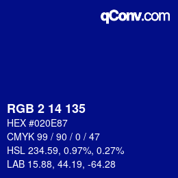 Color code: RGB 2 14 135 | qconv.com