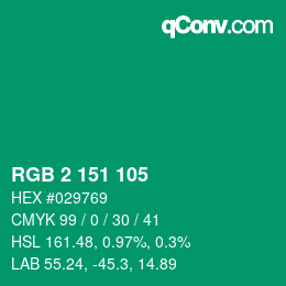 颜色代码: RGB 2 151 105 | qconv.com