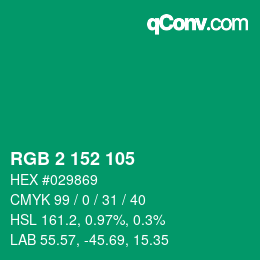 カラーコード: RGB 2 152 105 | qconv.com