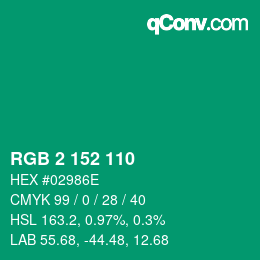 カラーコード: RGB 2 152 110 | qconv.com