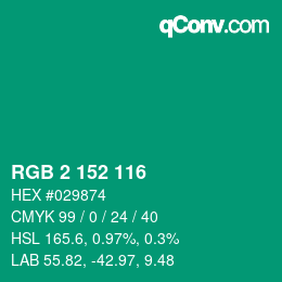 Color code: RGB 2 152 116 | qconv.com