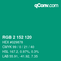 颜色代码: RGB 2 152 120 | qconv.com