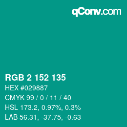 カラーコード: RGB 2 152 135 | qconv.com