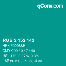 Color code: RGB 2 152 142 | qconv.com