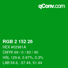 カラーコード: RGB 2 152 26 | qconv.com