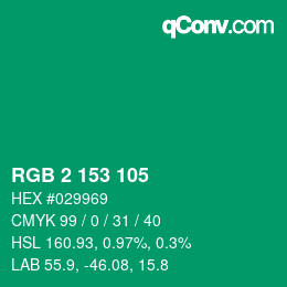 颜色代码: RGB 2 153 105 | qconv.com
