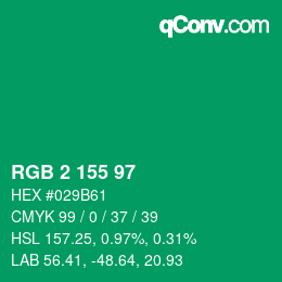 カラーコード: RGB 2 155 97 | qconv.com