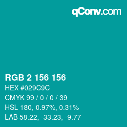 颜色代码: RGB 2 156 156 | qconv.com