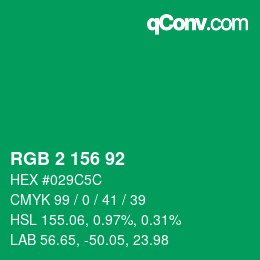 カラーコード: RGB 2 156 92 | qconv.com