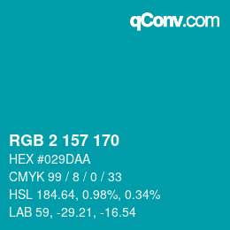 カラーコード: RGB 2 157 170 | qconv.com
