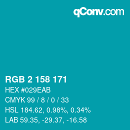 颜色代码: RGB 2 158 171 | qconv.com