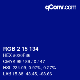 Color code: RGB 2 15 134 | qconv.com