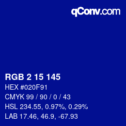 カラーコード: RGB 2 15 145 | qconv.com
