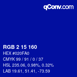 Color code: RGB 2 15 160 | qconv.com