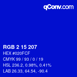 Color code: RGB 2 15 207 | qconv.com