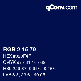 Color code: RGB 2 15 79 | qconv.com