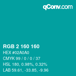 Color code: RGB 2 160 160 | qconv.com
