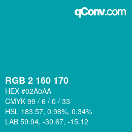 Color code: RGB 2 160 170 | qconv.com