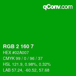 Color code: RGB 2 160 7 | qconv.com