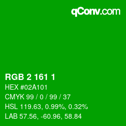 カラーコード: RGB 2 161 1 | qconv.com