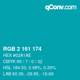 カラーコード: RGB 2 161 174 | qconv.com