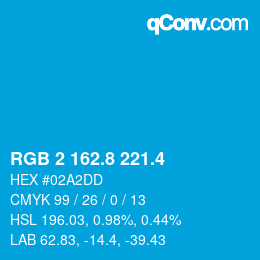 カラーコード: RGB 2 162.8 221.4 | qconv.com