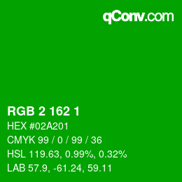 カラーコード: RGB 2 162 1 | qconv.com